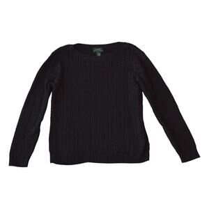 Lauren Ralph Lauren Black Cable Knit Cotton Sweater (Women's XL)